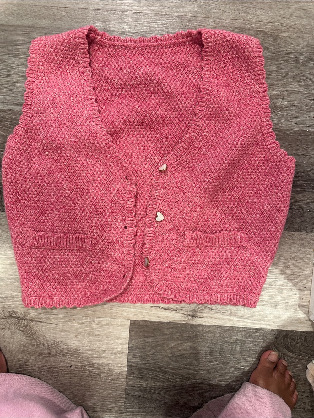 Pink Handknit Button Front Vest